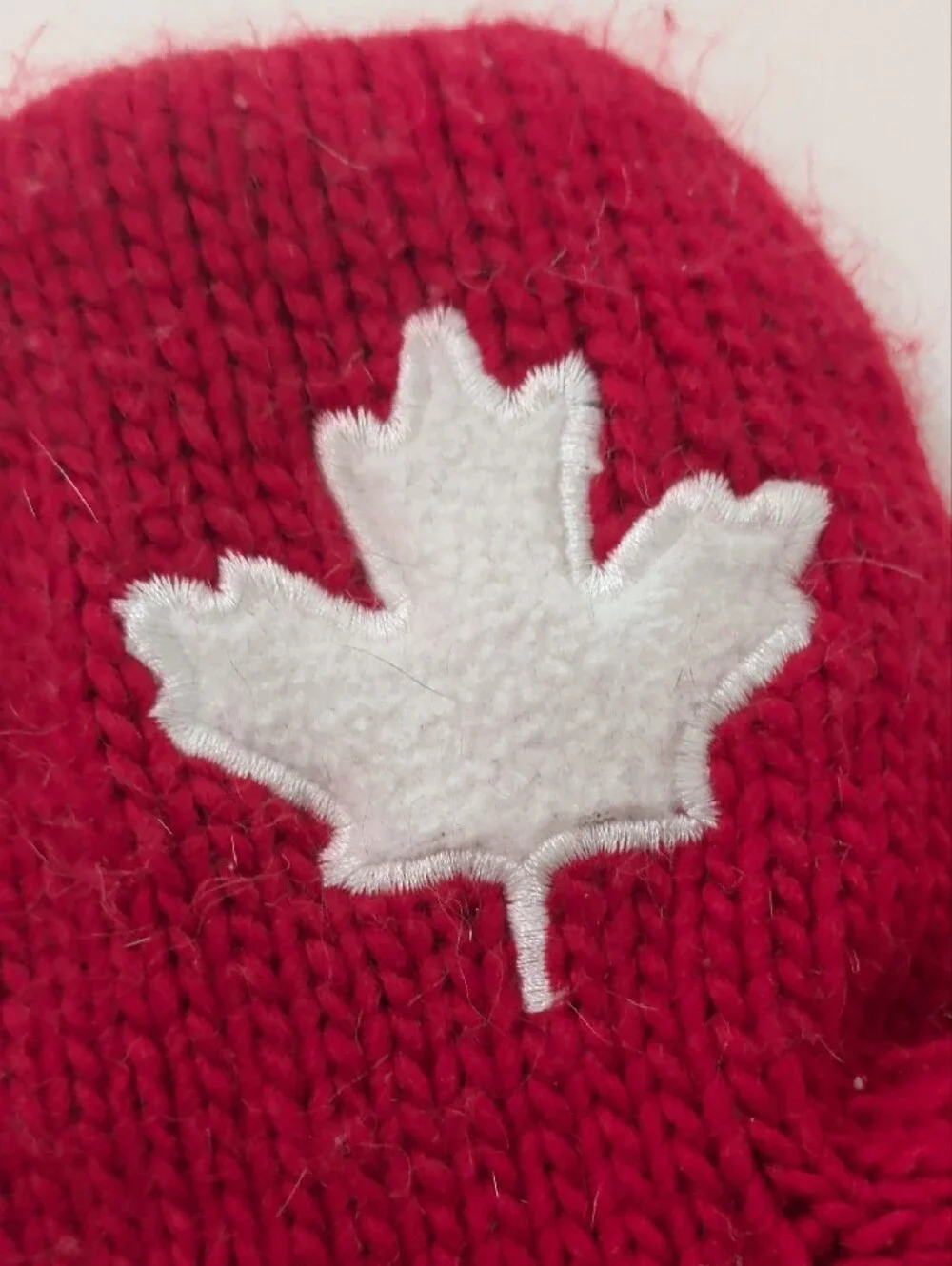 Vancouver Red Kids Knit Mittens with White Olympic Ring Design